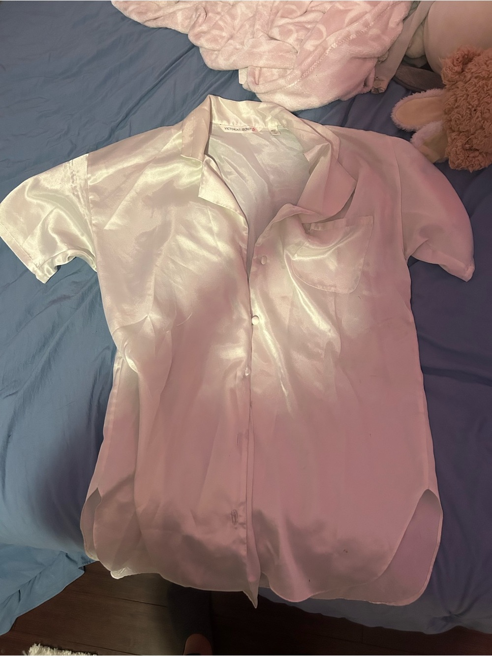 Victoria's Secret Pale Pink Satin Button-Up Blouse